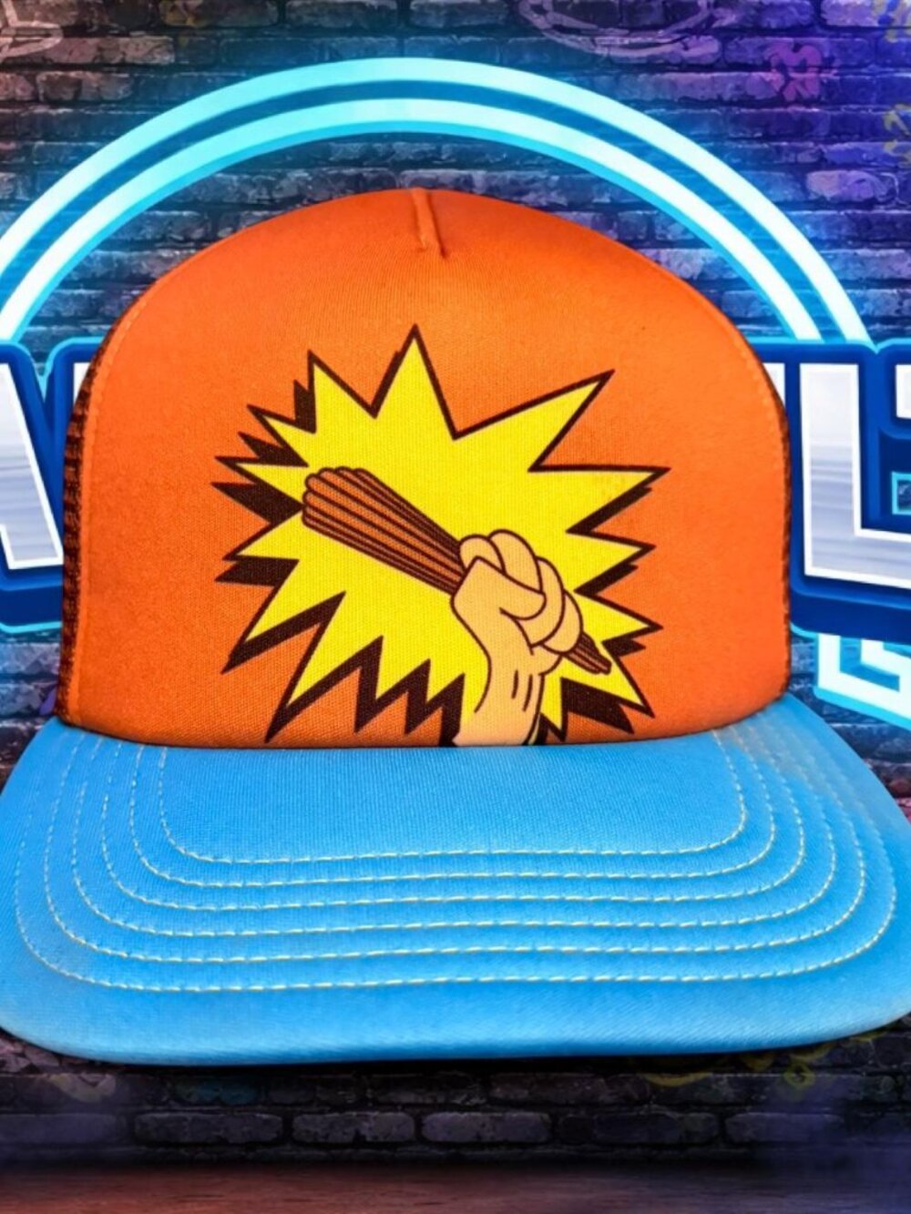 CHURROS YUMS CAP, UNSIEX, ONE SIZE, ORANGE BLUE BROWN, NEW